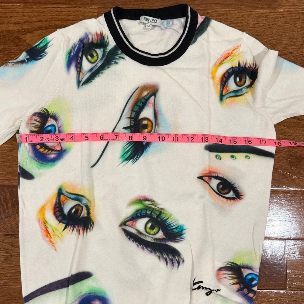Eye Print Kenzo Sweater in White with Multicolor Eye Motif Fits like Small - Picture 3 of 6